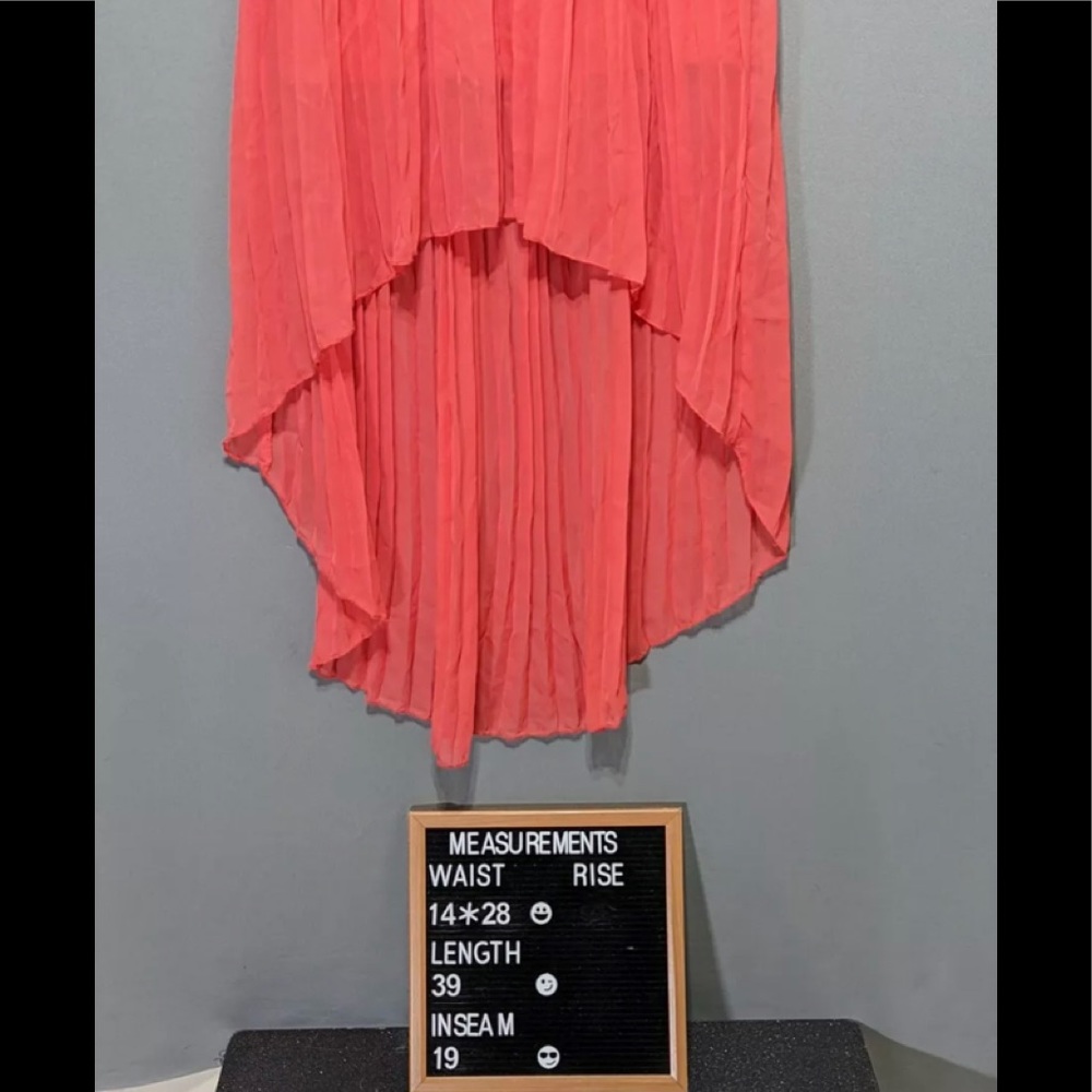BB Couture Coral High Low Skirt With Built In Brown Belt Size Large Fast Ship.